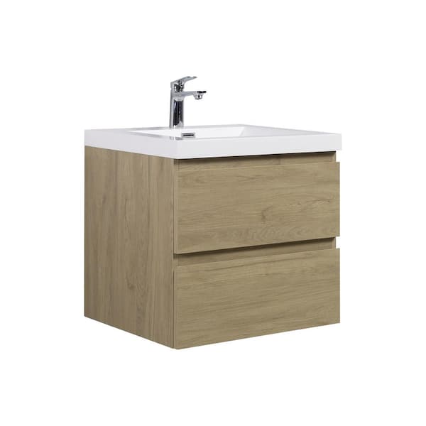 24 in. W x 20 in. D x 22 in. H Single Sink Floating Bath Vanity in Natural Oak with Glossy White Resin Top