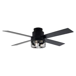 Buccella 52 in. Indoor Matte Black Industrial Modern Ceiling Fan With Lights, 6-Speed Reverisble Ceiling Fan W/Remote
