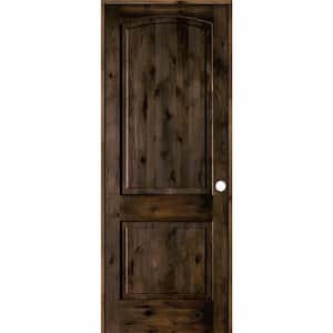 24 in. x 96 in. Knotty Alder 2-Panel Left-Handed Black Stain Wood Single Prehung Interior Door with Arch Top