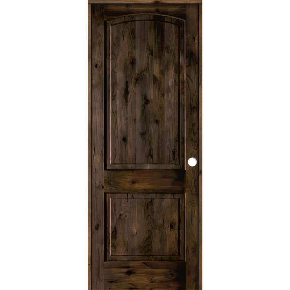 24 in. x 96 in. Rustic Knotty Alder 2-Panel Left Handed Black Stain Wood Single Prehung Interior Door with Arch Top price history on PriceWatchPro