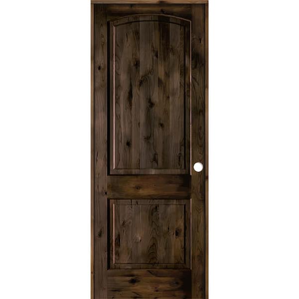 24 in. x 96 in. Rustic Knotty Alder 2-Panel Left Handed Black Stain Wood Single Prehung Interior Door with Arch Top