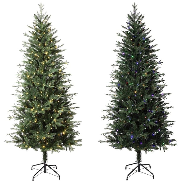 Glitzhome 6 ft. Pre-Lit Green Fir Artificial Christmas Tree with 350 LED  Lights 9 Functional Multi-color Remote controller 2014600019 - The Home  Depot