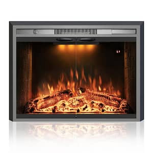 33 in. W Black Electric Fireplace Inserted with Combustion Sounds