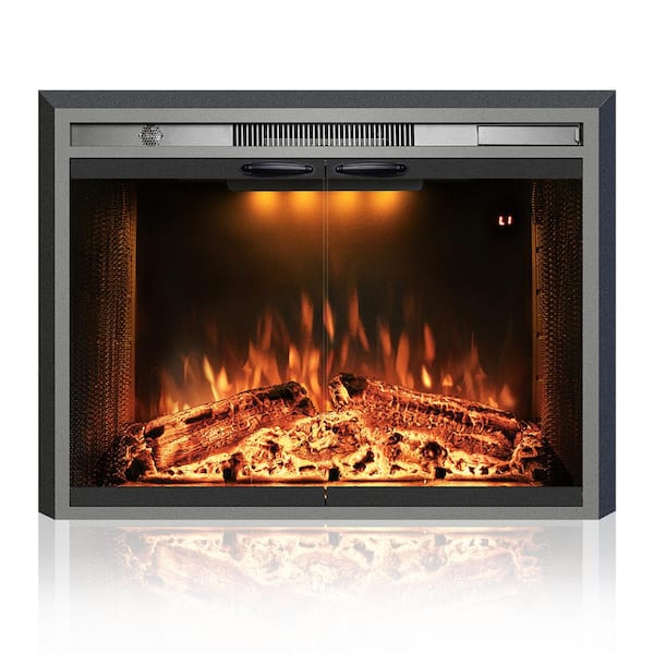 Clihome 33 in. W Black Electric Fireplace Inserted with Combustion Sounds