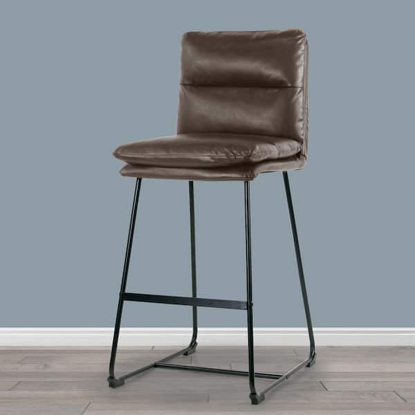 Aulani Brown Upholstered Metal Frame 30 in. Bar Stool with Puffy Cushions (Set of 2)