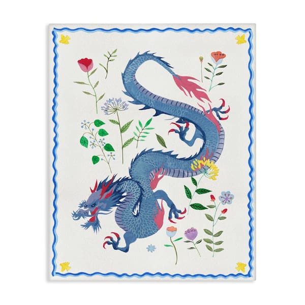Stupell Industries Blue Dragon and Botanicals by Melissa Wang Unframed Fantasy Graphic Art Print 20 in. x 16 in.