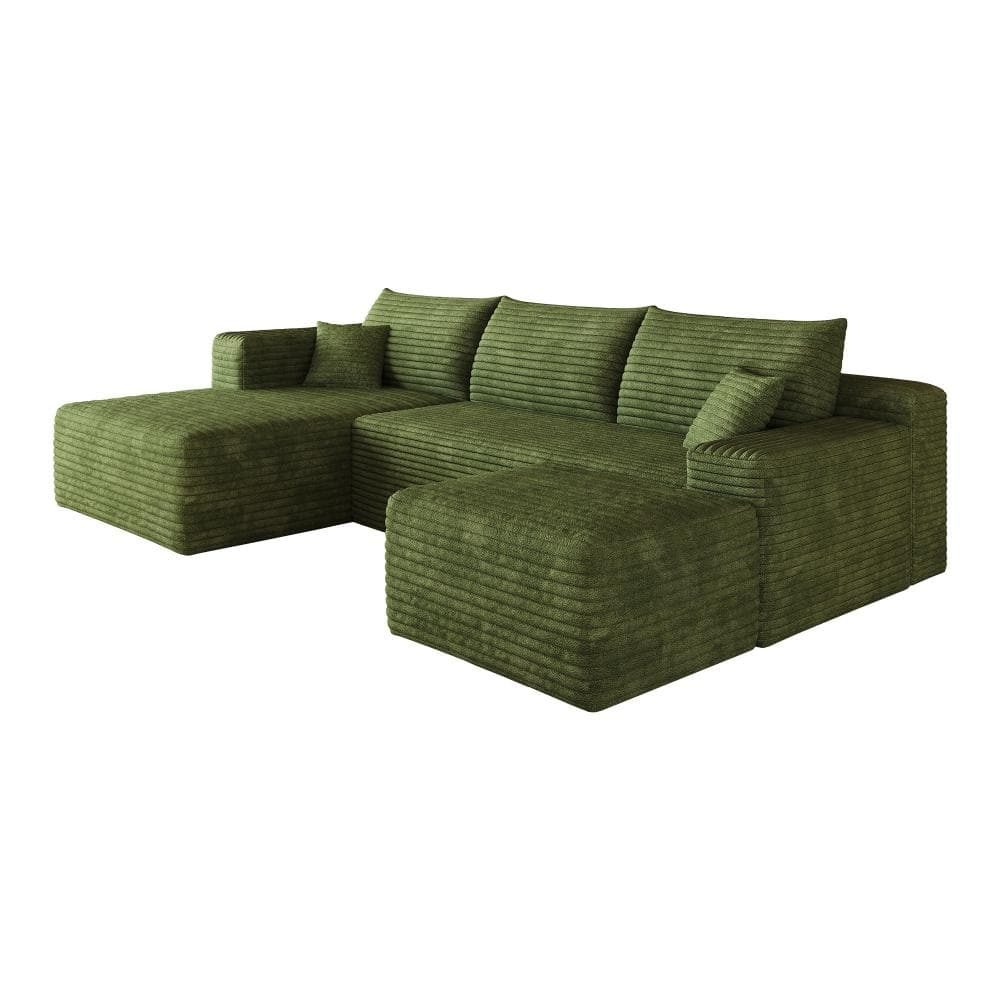 103 in. Armless 4-piece Corduroy L-Shaped Sectional Sofa with Chaise Lounge in Green durable construction