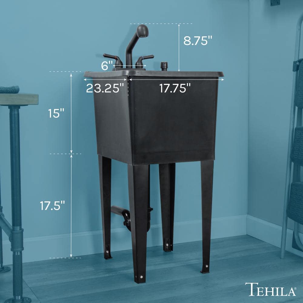 Black Freestanding Thermoplastic Utility Sink with Faucet for Laundry Room