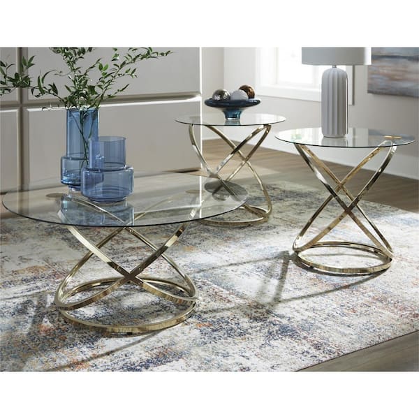 Signature DESIGN BY ASHLEY Crimonti 38 in. Gold Round Glass Coffee