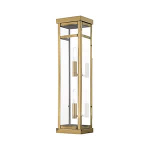 Wessex 22 in. 2-Light Antique Brass Outdoor Hardwired Wall Lantern Sconce with No Bulbs Included