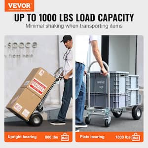 4-in-1 Aluminum Folding 1000 lbs. Capacity Hand Truck with Rubber Wheels Heavy-Duty Industrial Collapsible Cart