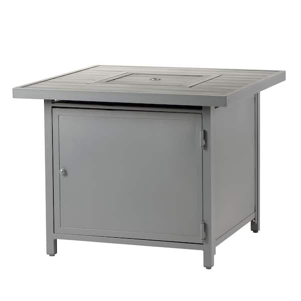 Oakland Living 32 in. x 32 in. Grey Square Aluminum Propane Fire Pit Table with Glass Beads, 2 Covers, Lid, 37,000 BTUs