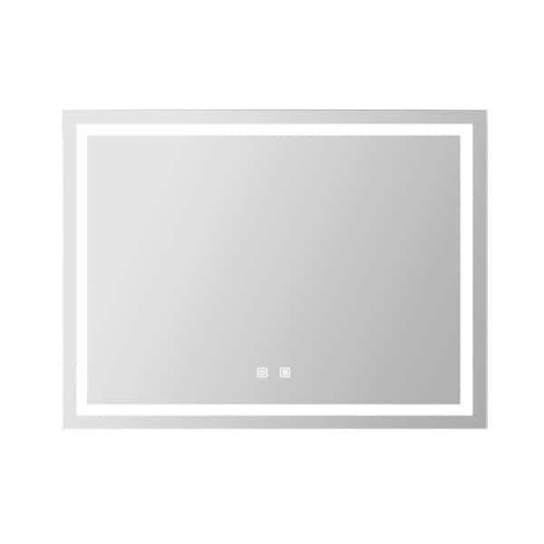 Unbranded Dimmable 48 in. W x 36 in. H Rectangular Frameless Anti-Fog Wall Bathroom Vanity Mirror in Silver
