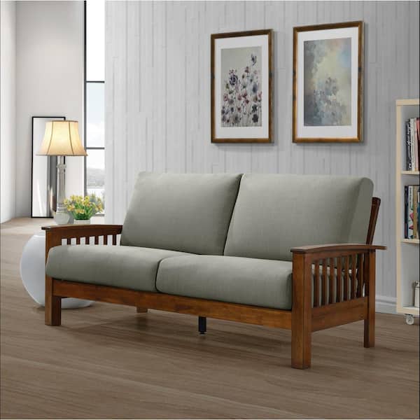 Handy Living Omaha Dove Gray Linen Mission Style Sofa With Exposed Cherry Wood  Frame Mah-Sx-Lin13C - The Home Depot