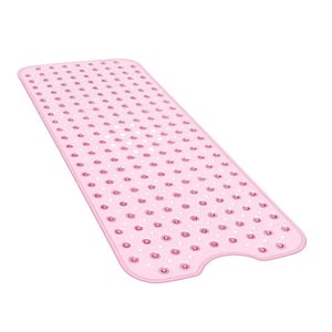 16 in. x 40 in. Non-Slip Bathtub Mat with Suction Cups and Drain Holes in Light Pink