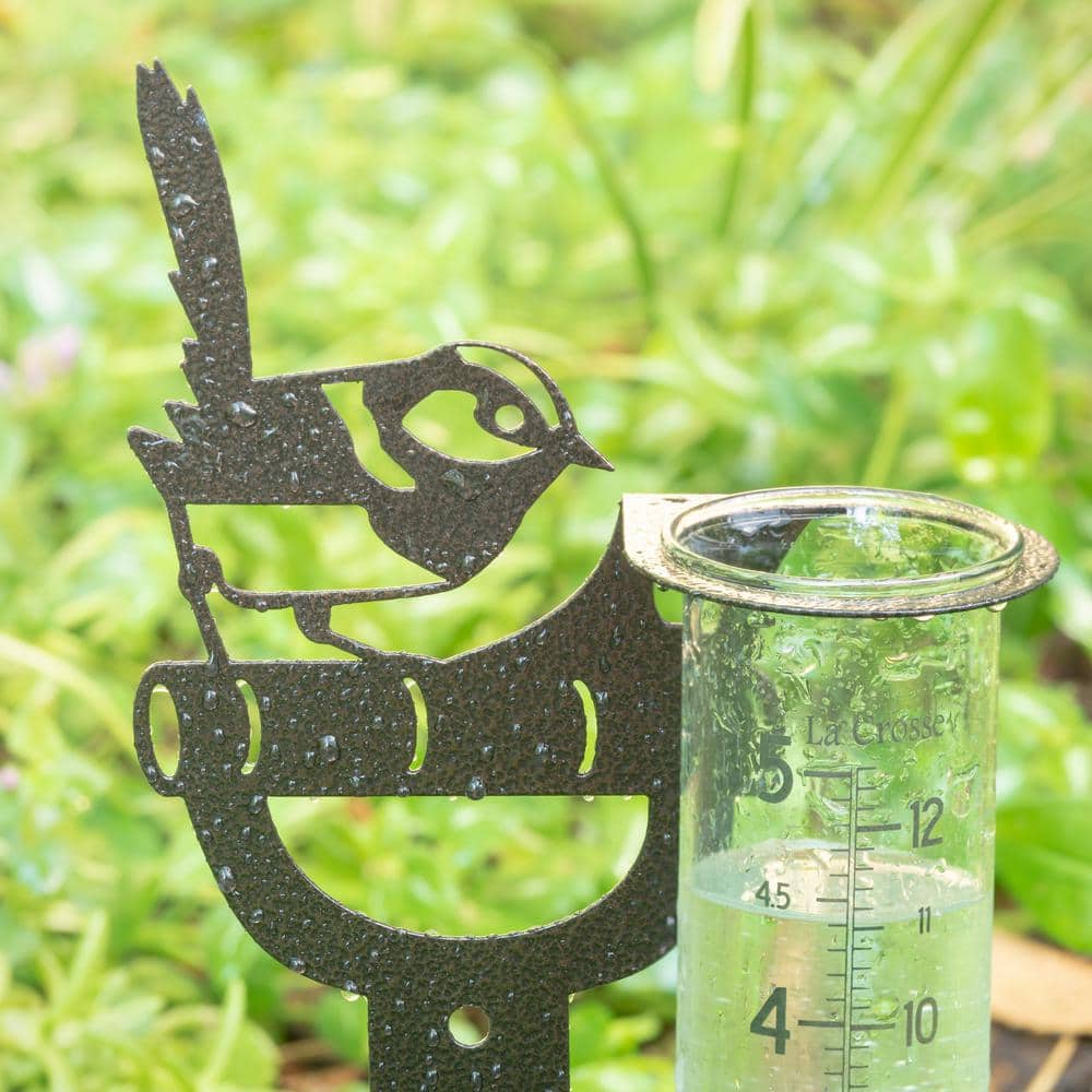 Hammered Bronze Metal Garden Rain Gauge with Glass Tube