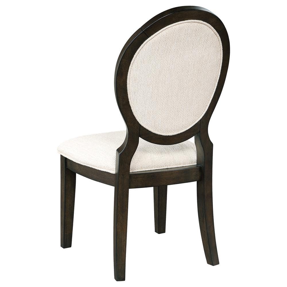 Ivory Linen Upholstered Side Chair with Dark Wood Frame