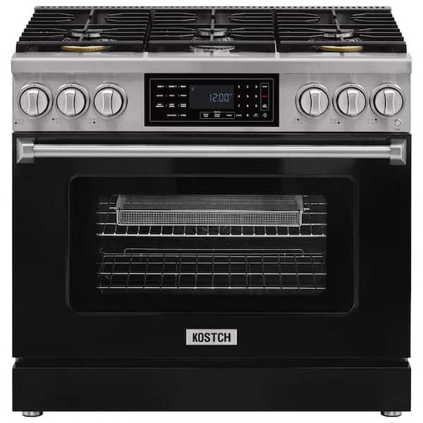 Tilt Panel 36 in. 6 Burners Freestanding Gas Range with 6.2 cu. ft. Self-Cleaning Air Fry Ture Convection Oven in Black