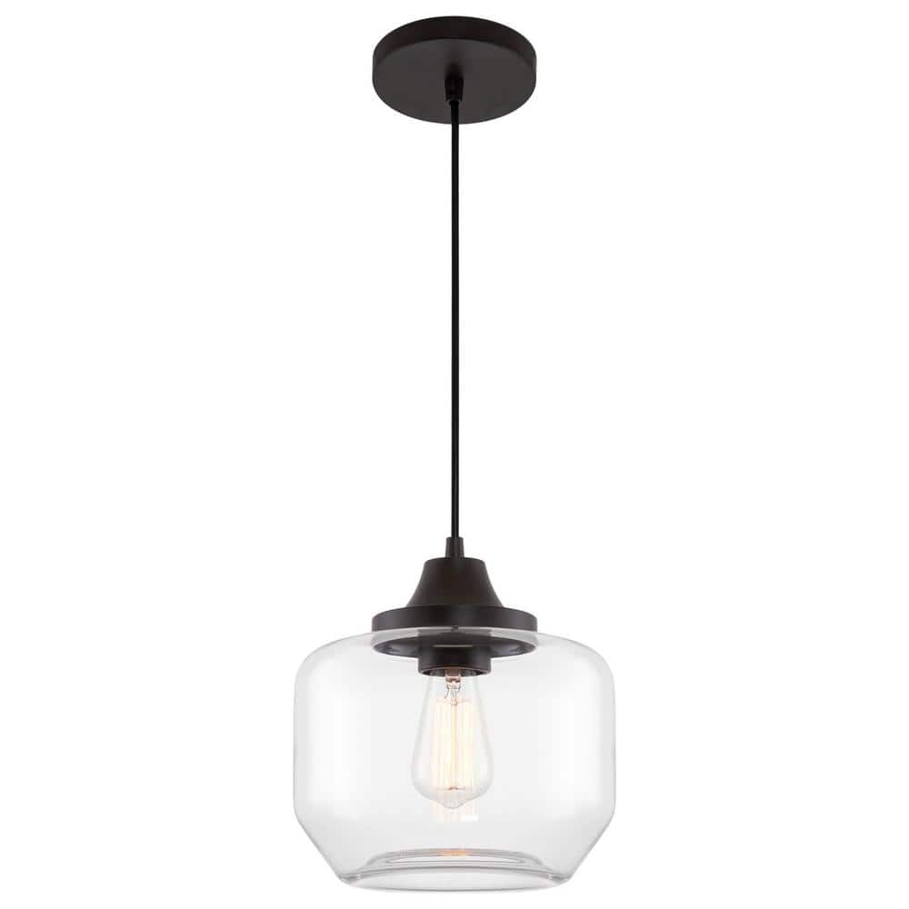 Maia 10" Oil-Rubbed Bronze Farmhouse Pendant with Clear Schoolhouse Glass Shade