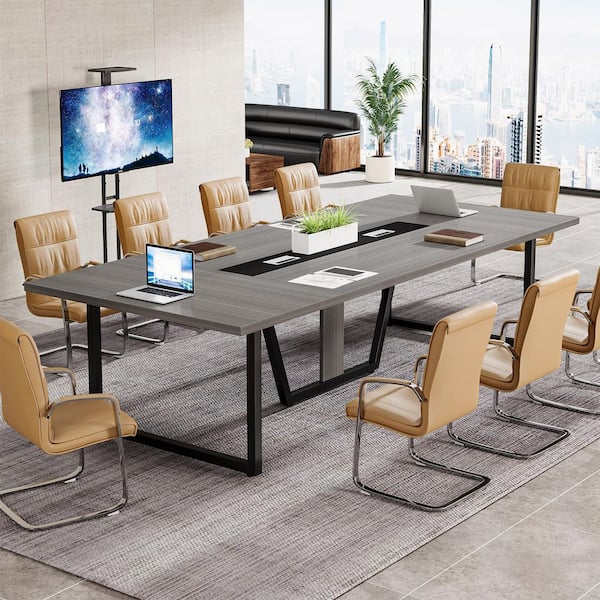 BYBLIGHT Moronia 94.5 in. Rectangle Grey Wood Conference Desk for 10-People, Large Meeting Table for Office Conference