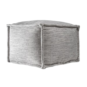 Sofia Casual Solid Indoor/Outdoor Filled Ottoman Gray Square Pouf