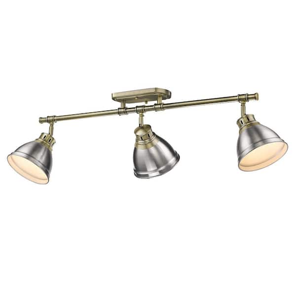 Duncan 35 in. 3-Light Aged Brass Semi-Flush Mount