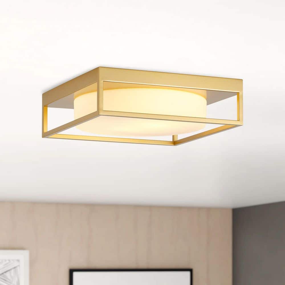 13 in. 2-Light Industrial Gold Flush Mount Farmhouse Close to Ceiling Light