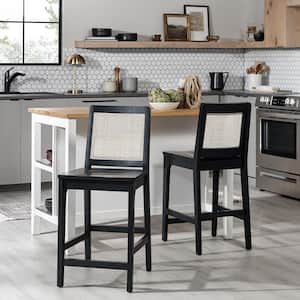 Boho 24 in. Black High Back Solid Wood Counter Stool with Wood Seat, Set of 2