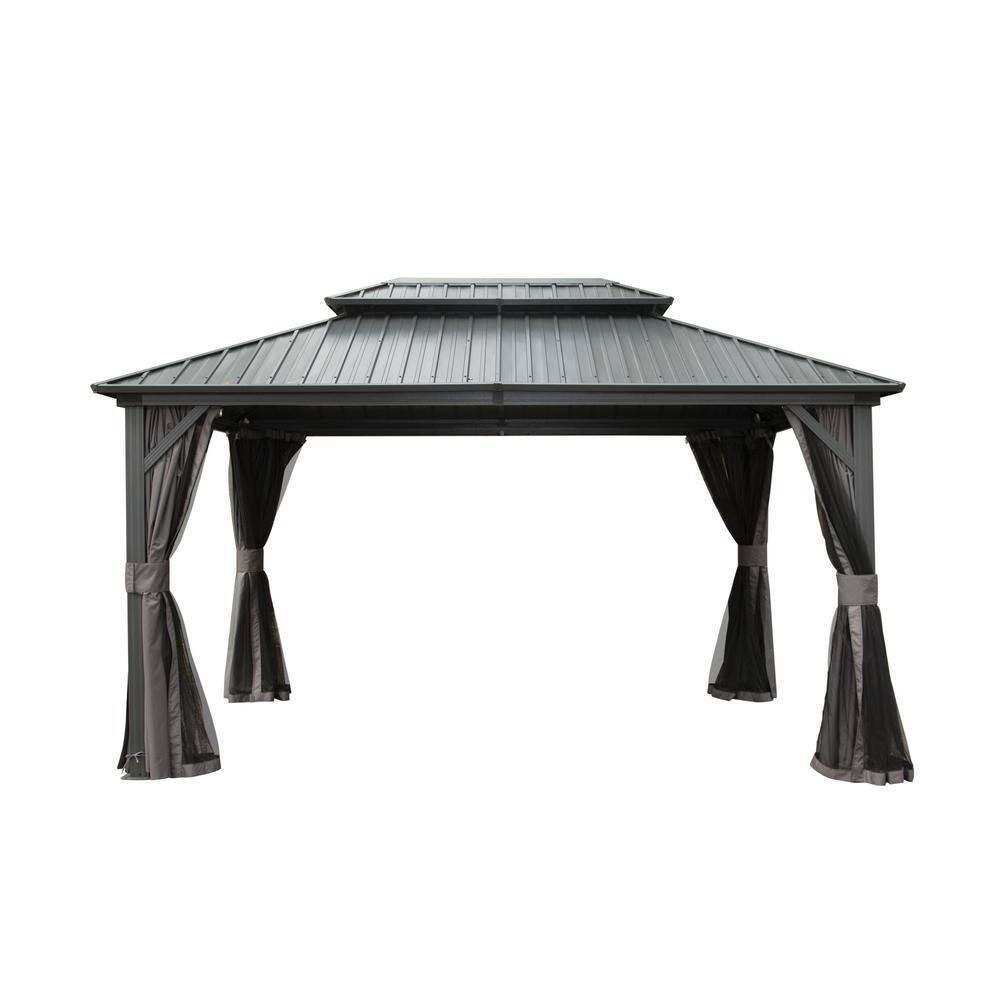 10 ft. x 12 ft. Gray Aluminum Frame Hardtop Gazebo with Galvanized Steel Double Roof Canopy, Curtains and Netting price history on PriceWatchPro