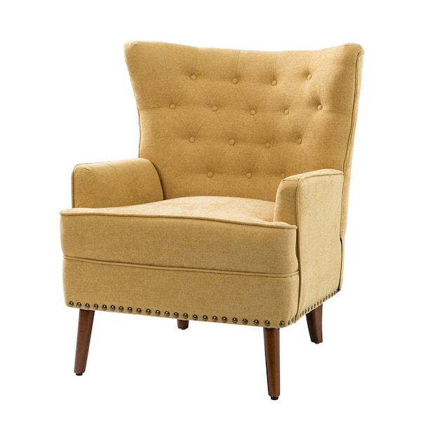 JAYDEN CREATION Laomedon Mustard Armchair with Nailhead Trim