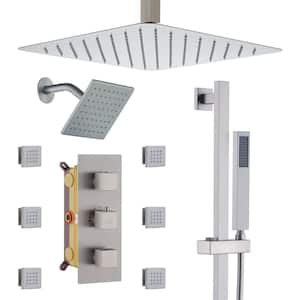 4 Function Single Handle 1-Spray Thermostatic Shower Faucet 1.8 GPM with Body Spray in. Brushed Nickel