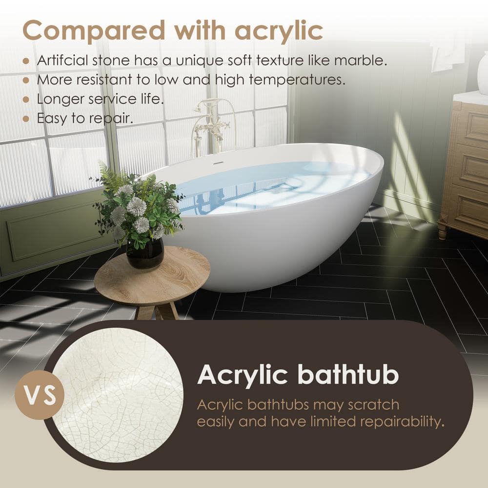 Cacciar 67" Matte White Freestanding Oval Soaking Bathtub