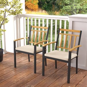 17 in. Set of 2 Patio Dining Chairs with Removable Padded Cushions