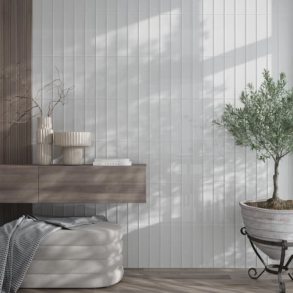 Warm Greige 4 in. x 16 in. Polished Floor and Wall Glass Mosaic Tile (5.33 sq. ft./Case)