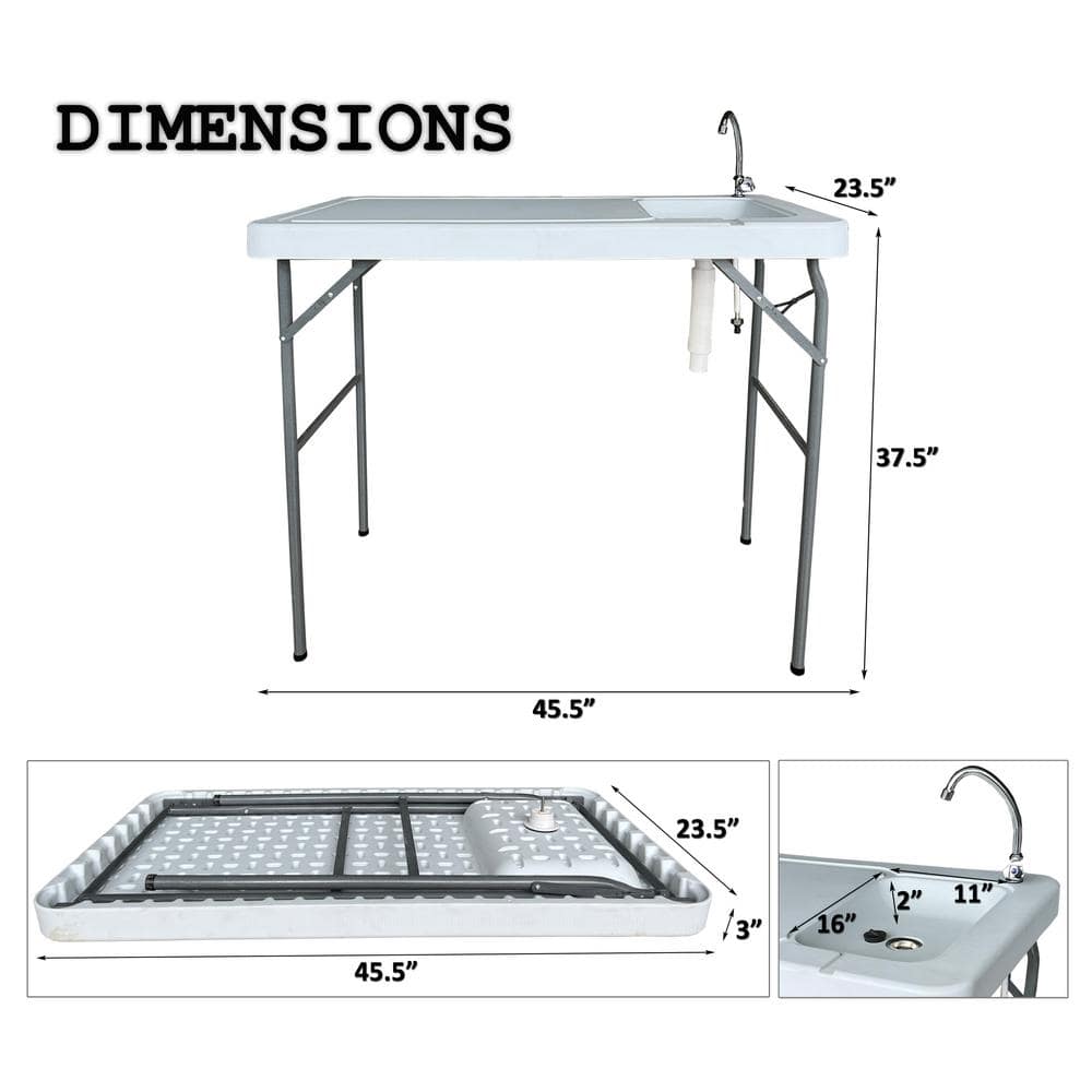 Black Steel Portable Fish Cleaning Table with Sink and Faucet