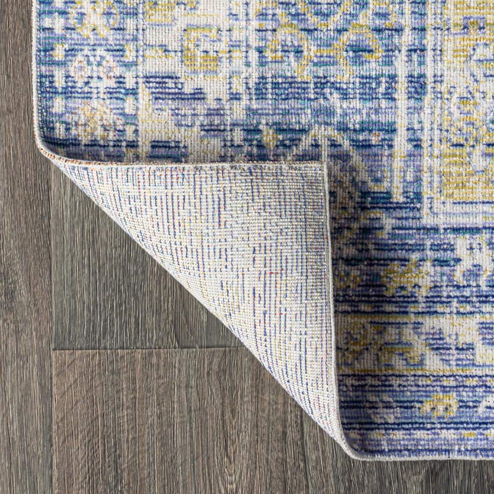 Reversible 4'x6' Blue Medallion Synthetic Area Rug