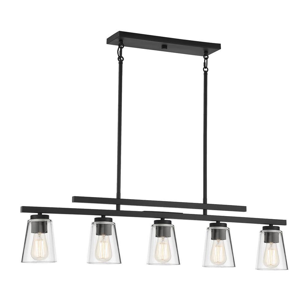 Calhoun Matte Black 40" Linear Chandelier with Glass Shades
