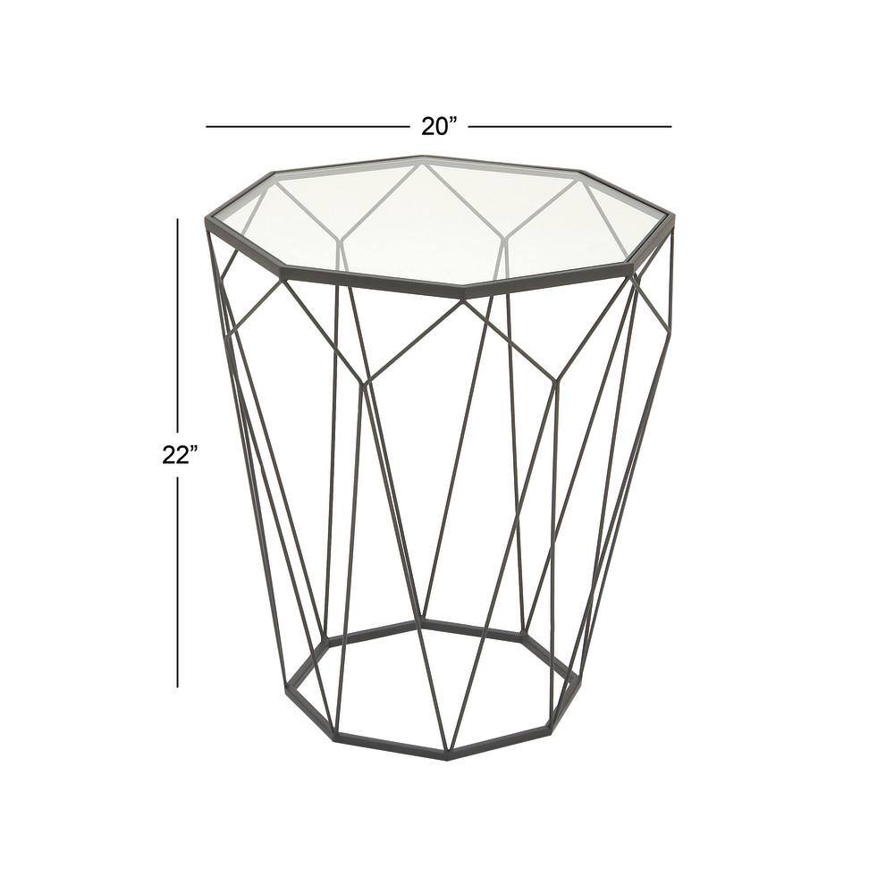 Elegant Geometric Round Metal & Glass Mirrored Accent Table