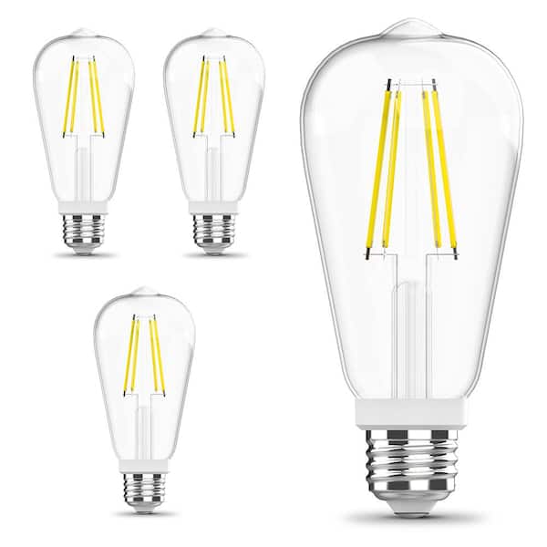 Feit Electric 100-Watt Equivalent ST19 Straight Filament Dusk to Dawn Clear Glass E26 Vintage Edison LED Light Bulb 5000K (4-Pack)