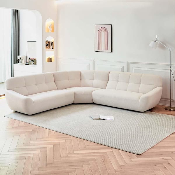 wetiny 113 in. Large Lamb Fabric Sectional Sofa in. Beige