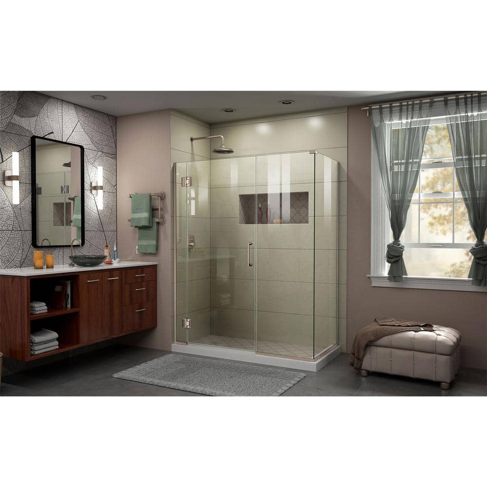 Unidoor-X 60'' Clear Glass Frameless Hinged Shower Enclosure with Black Hardware