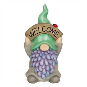 Gnome with Green Hat Holding Up "Welcome" Sign