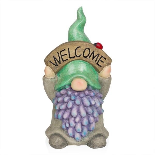 Alpine Corporation Gnome with Green Hat Holding Up "Welcome" Sign