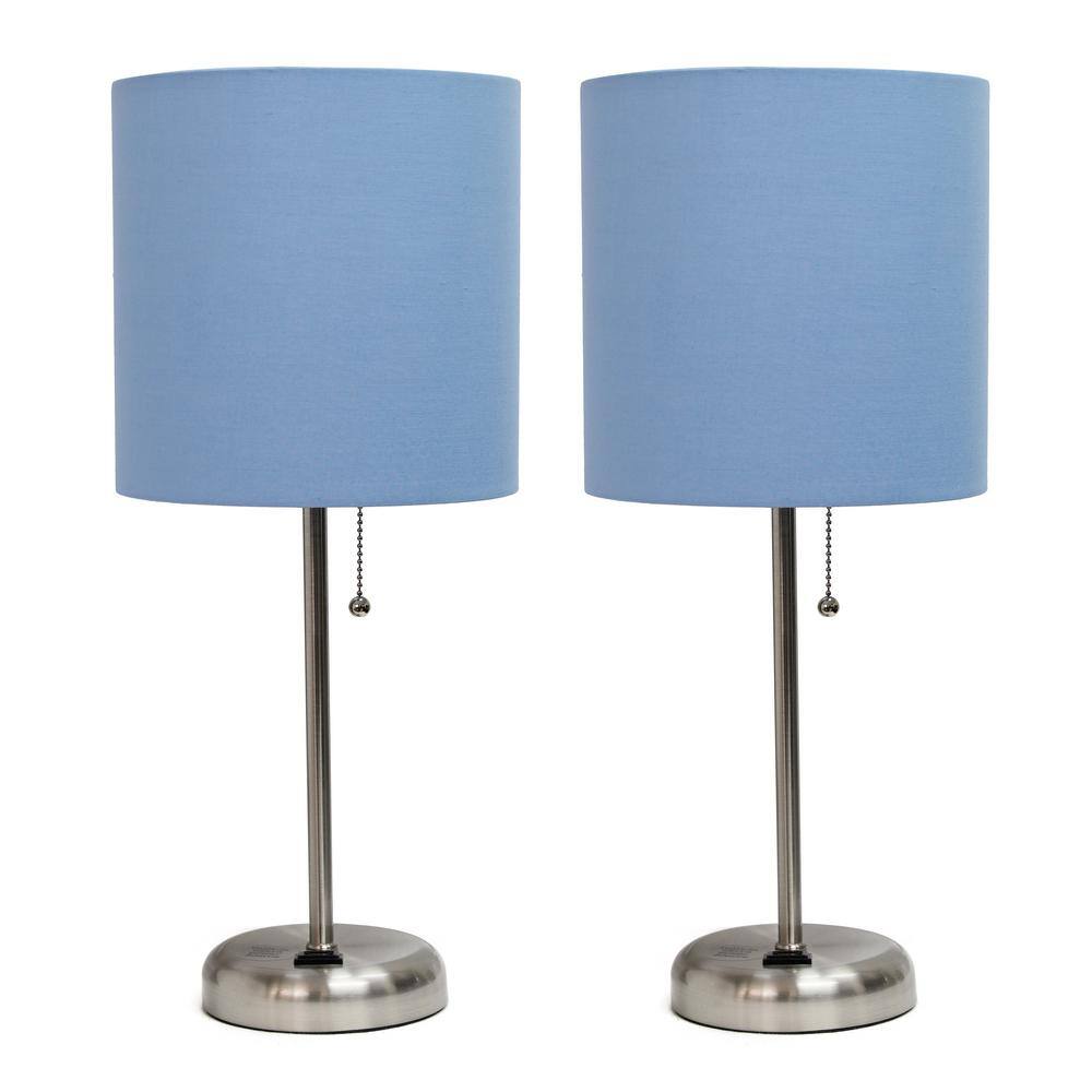 Simple Designs 19.5 in. Brushed Steel and Blue Stick Lamp with Charging ...