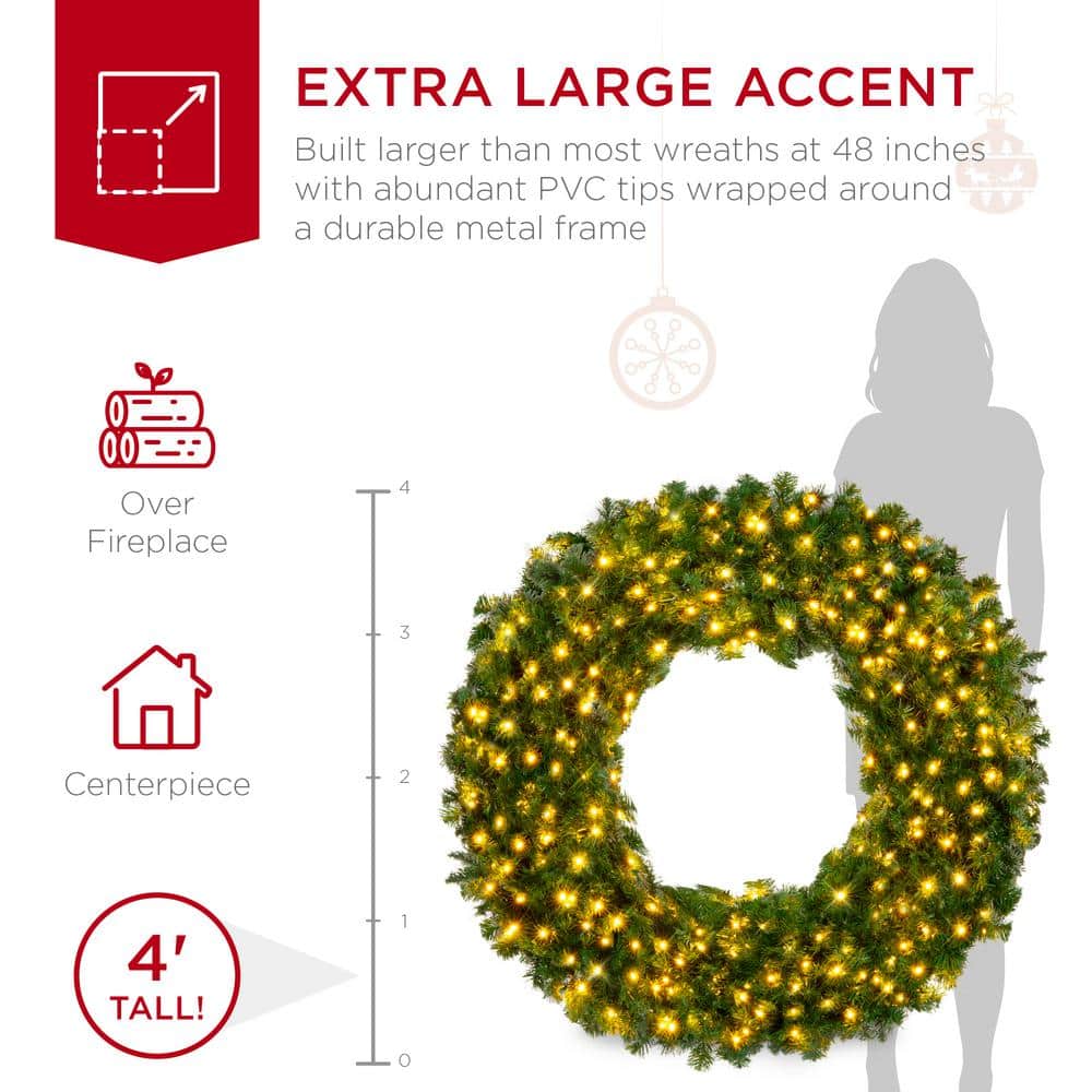 48" Green Artificial Fir Christmas Wreath with LED Lights