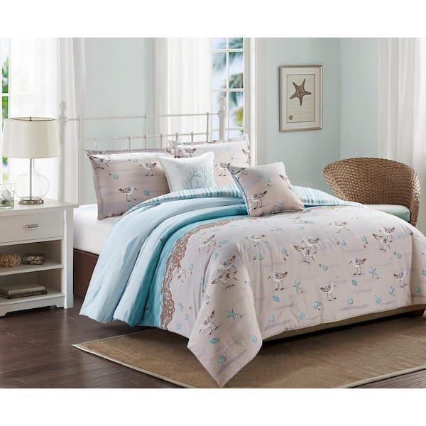 Harper Lane 4-Piece Beige Sandpiper Twin Coastal Comforter Set