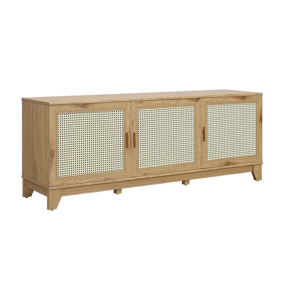Sheridan Natural Cane and Wood TV Stand with Cabinets