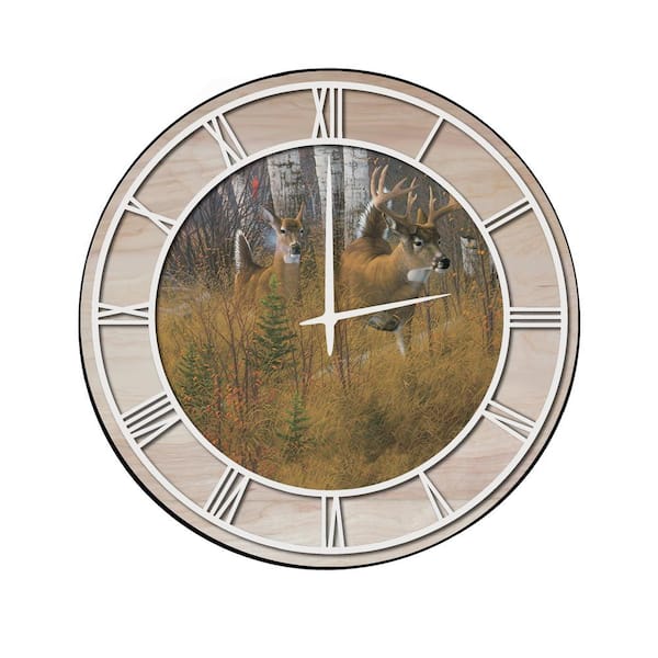 Unbranded "Play the Wind" Woodgrain Accent and White Numbers Imaged Wall Clock