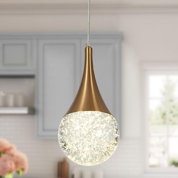 LNC Dandelion Mini 8-Watt 1-Light Plating Brass Integrated LED Teardrop Pendant Light with Clear Bubble Glass Ball