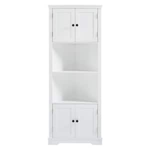 26 in. W x 13.9 in. D x 67 in. H Freestanding White Corner Linen Cabinet with Doors and Adjustable Shelf